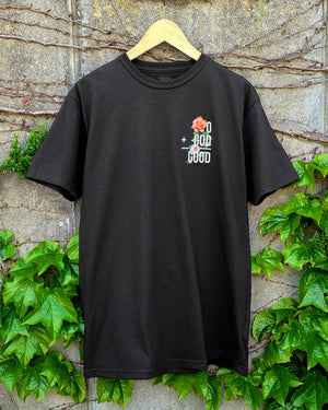 0+G0D=G00D Flower Black Organic Cotton T-shirt